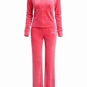 Y2K Juicy Couture Pink Velour Zip-Front Track Suit- Size XL NWT